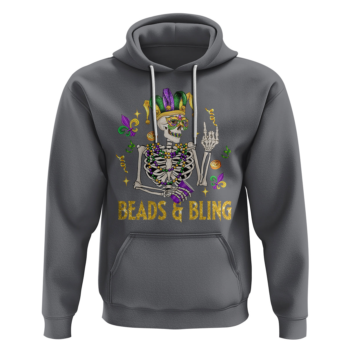 Mardi Gras Funny Skeleton Beads And Bling Hoodie - Wonder Print Shop