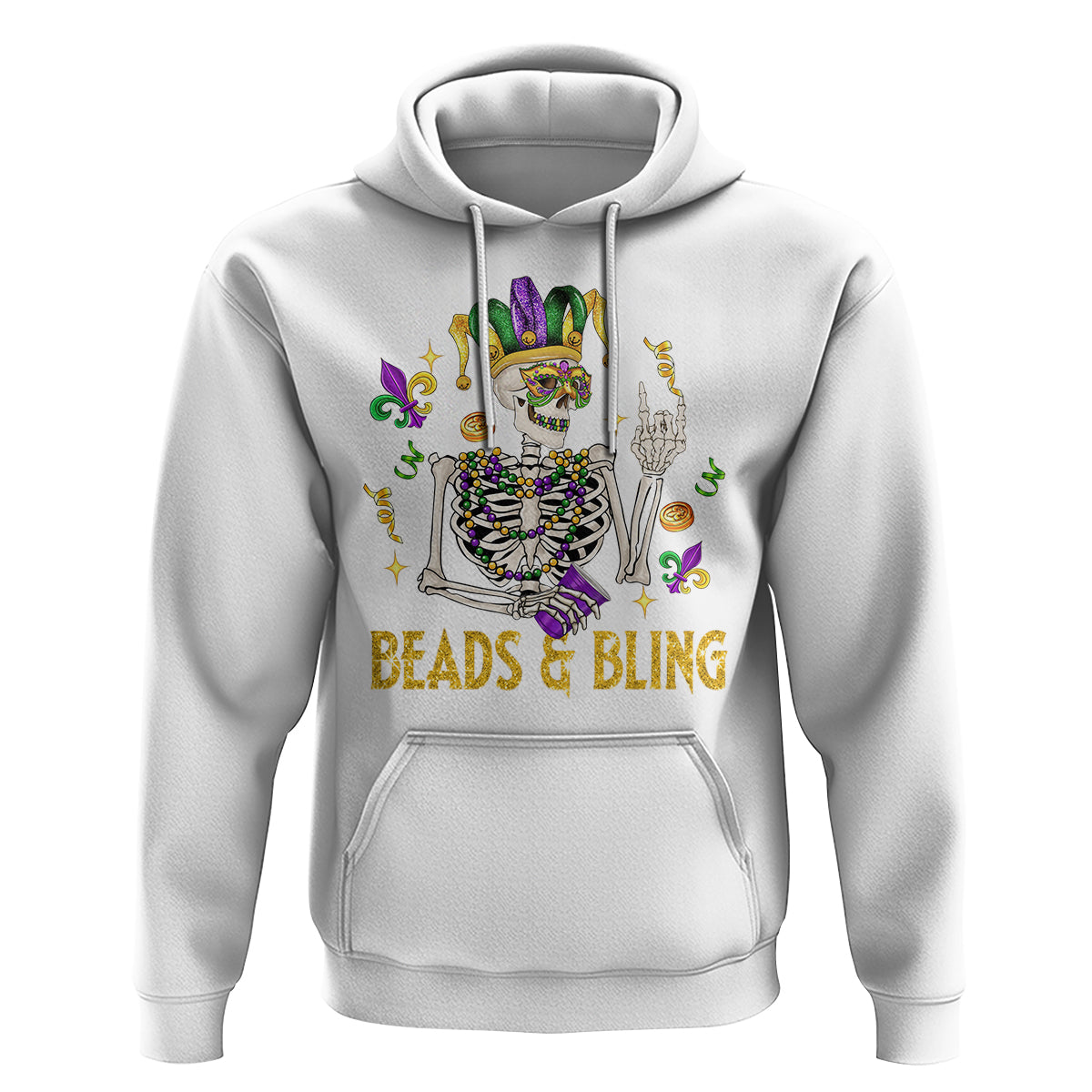 Mardi Gras Funny Skeleton Beads And Bling Hoodie - Wonder Print Shop