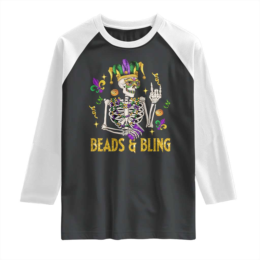 Mardi Gras Funny Skeleton Beads And Bling Raglan Shirt