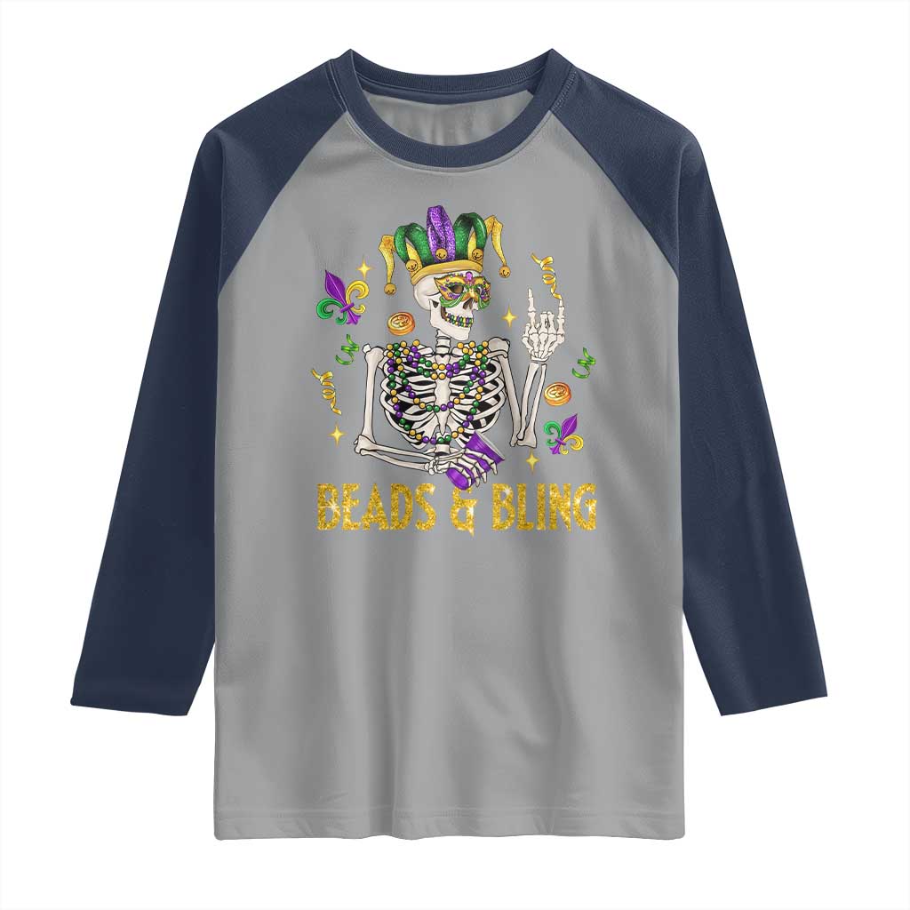 Mardi Gras Funny Skeleton Beads And Bling Raglan Shirt
