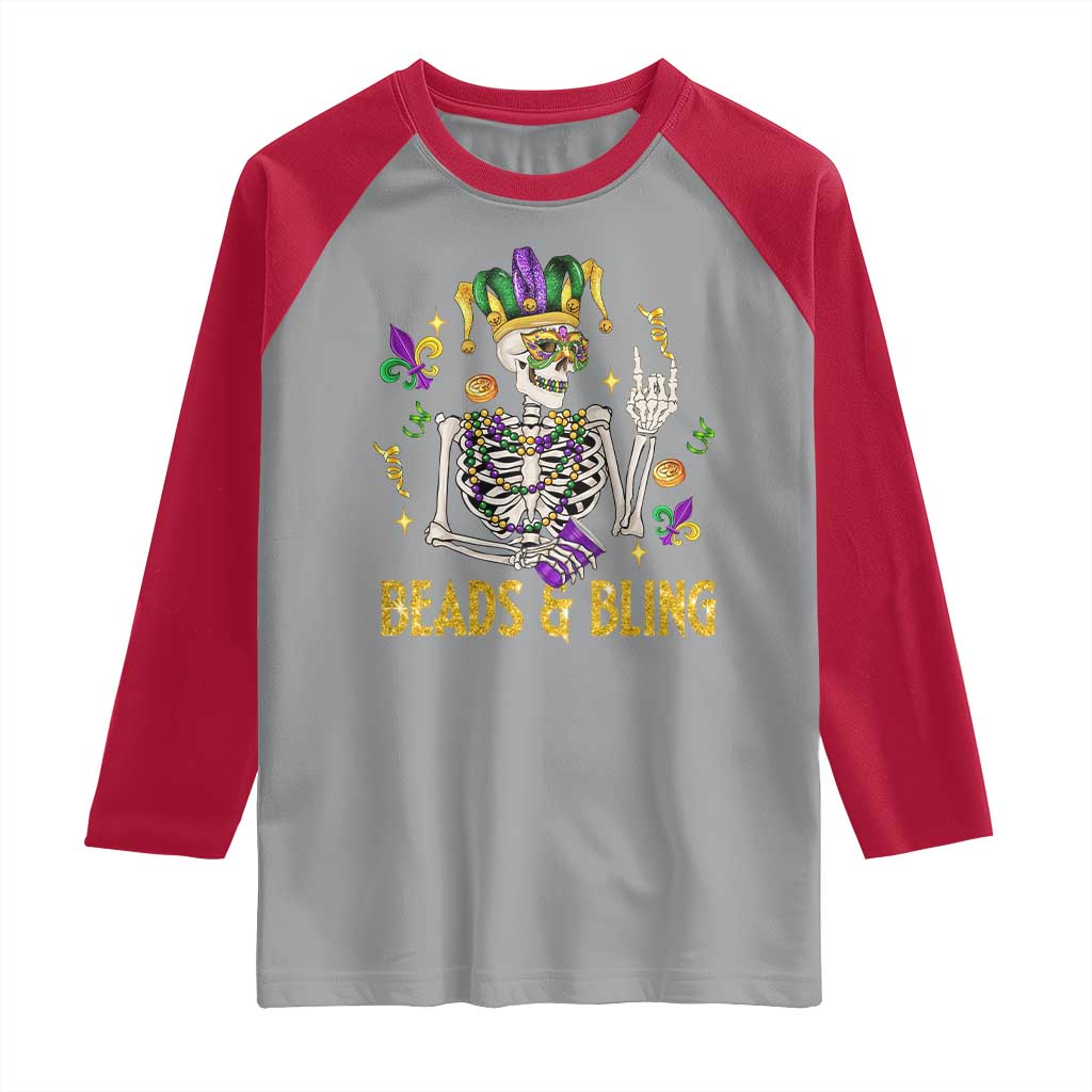 Mardi Gras Funny Skeleton Beads And Bling Raglan Shirt