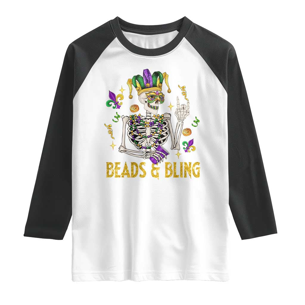 Mardi Gras Funny Skeleton Beads And Bling Raglan Shirt