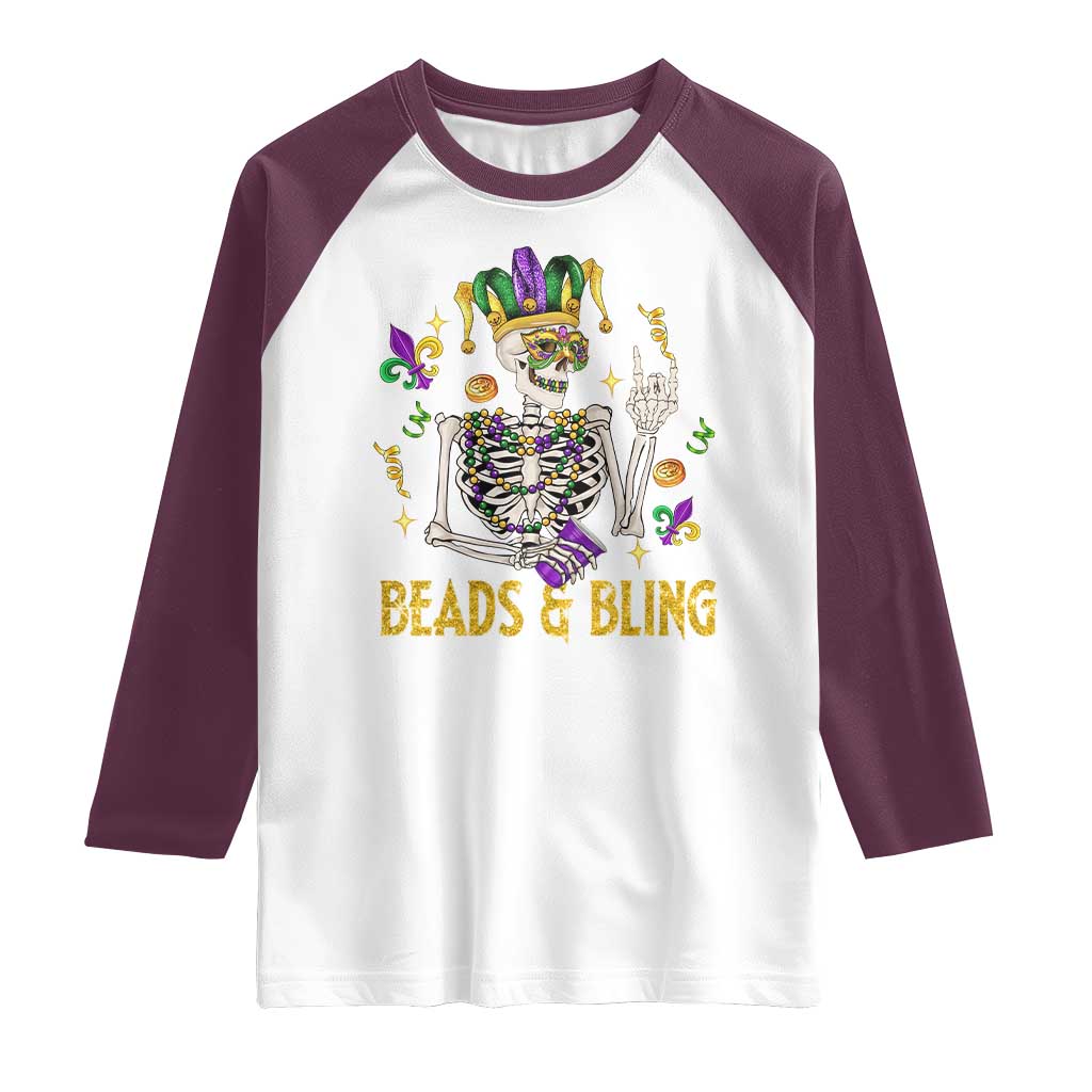 Mardi Gras Funny Skeleton Beads And Bling Raglan Shirt