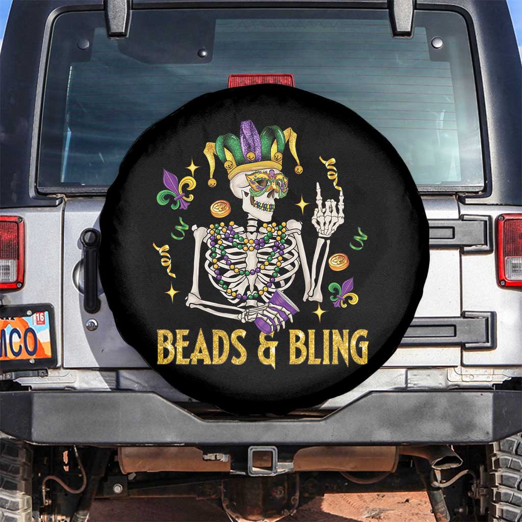 Mardi Gras Funny Skeleton Beads And Bling Spare Tire Cover