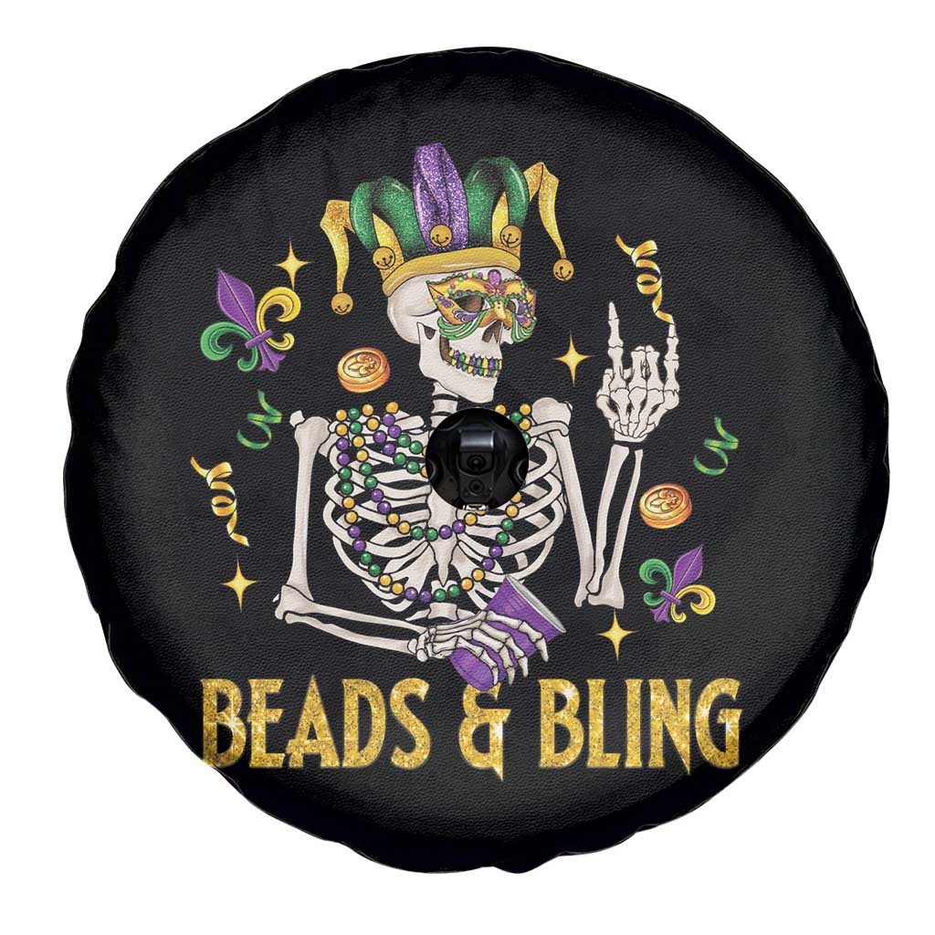 Mardi Gras Funny Skeleton Beads And Bling Spare Tire Cover
