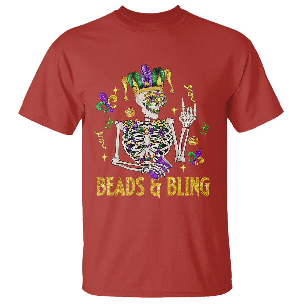 Mardi Gras Funny Skeleton Beads And Bling T Shirt - Wonder Print Shop