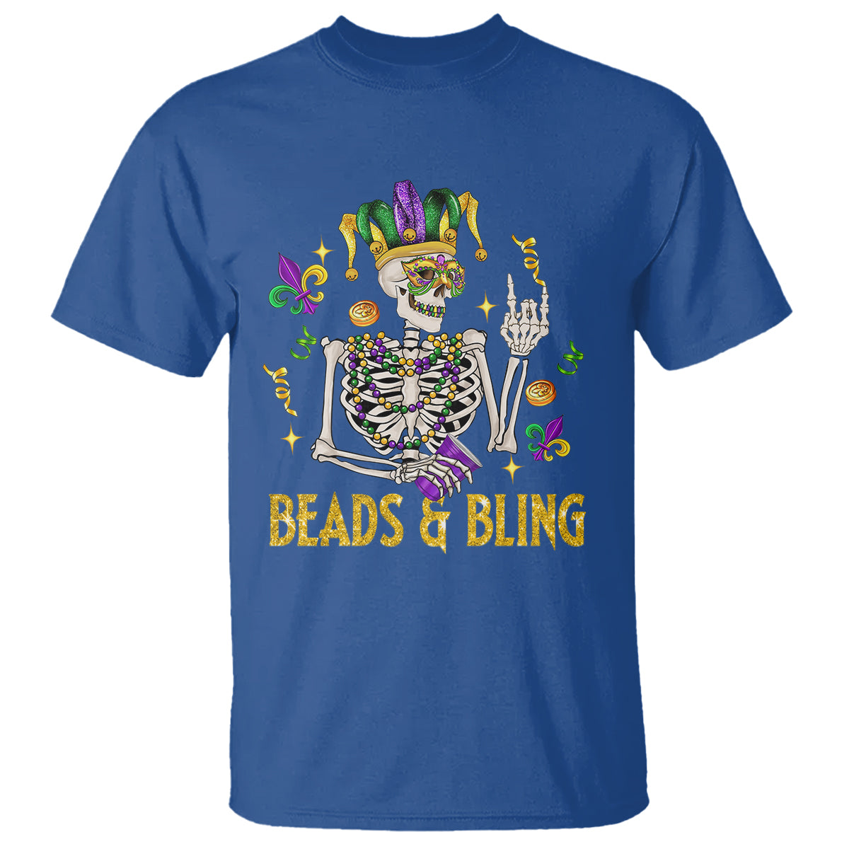 Mardi Gras Funny Skeleton Beads And Bling T Shirt - Wonder Print Shop