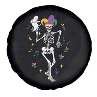 Mardi Gras Funny Jester Skeleton Dancing With Cat Spare Tire Cover