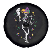 Mardi Gras Funny Jester Skeleton Dancing With Cat Spare Tire Cover