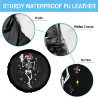 Mardi Gras Funny Jester Skeleton Dancing With Cat Spare Tire Cover