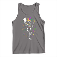 Mardi Gras Funny Jester Skeleton Dancing With Cat Tank Top