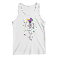Mardi Gras Funny Jester Skeleton Dancing With Cat Tank Top