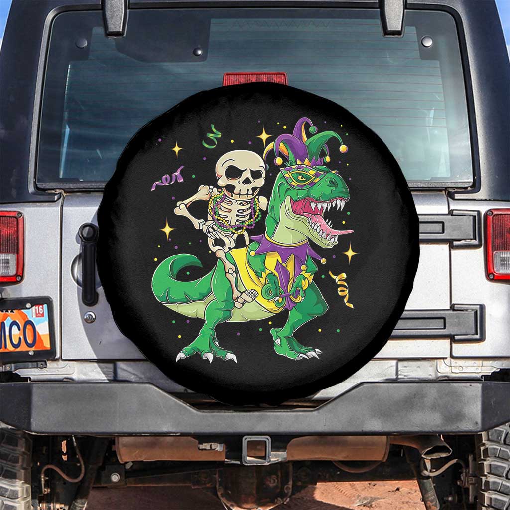 Mardi Gras Funny Skeleton On Dinosaur Jester Beads Spare Tire Cover