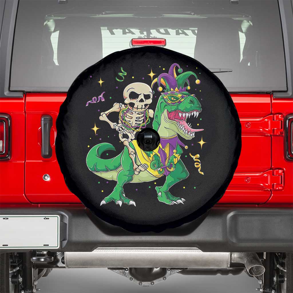 Mardi Gras Funny Skeleton On Dinosaur Jester Beads Spare Tire Cover