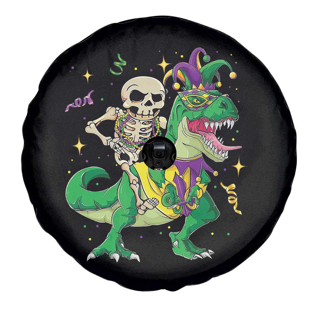 Mardi Gras Funny Skeleton On Dinosaur Jester Beads Spare Tire Cover