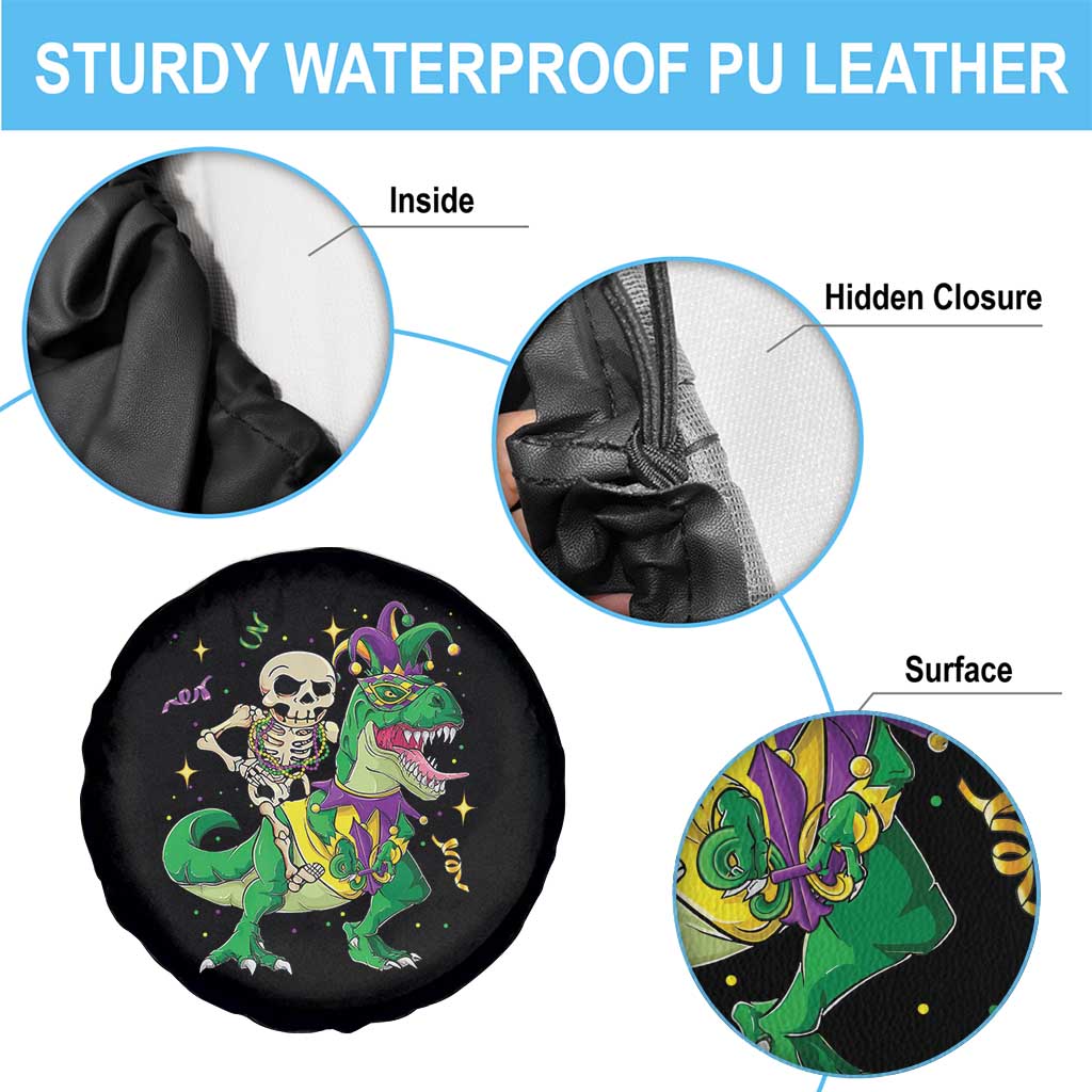 Mardi Gras Funny Skeleton On Dinosaur Jester Beads Spare Tire Cover