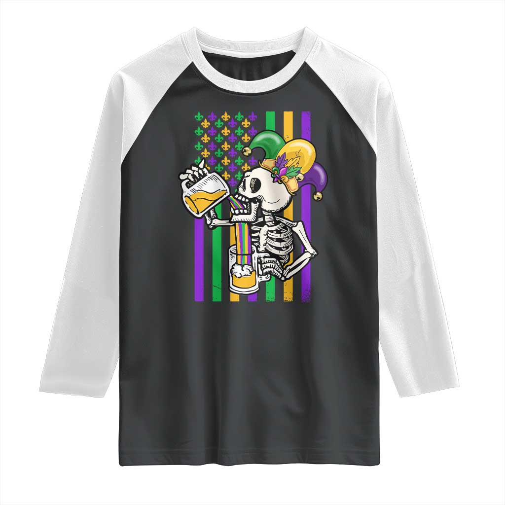 Mardi Gras Beer Lover American Flag Fat Tuesday Parade Raglan Shirt