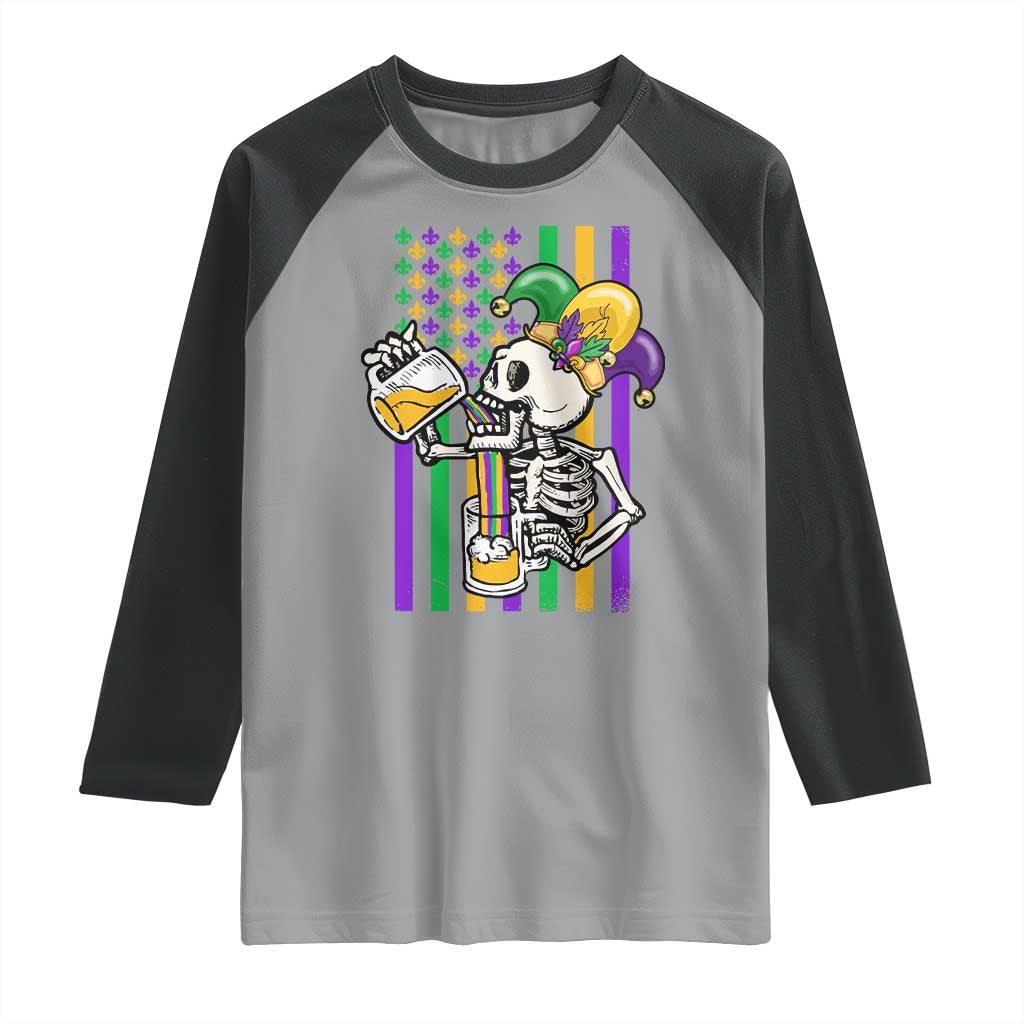 Mardi Gras Beer Lover American Flag Fat Tuesday Parade Raglan Shirt