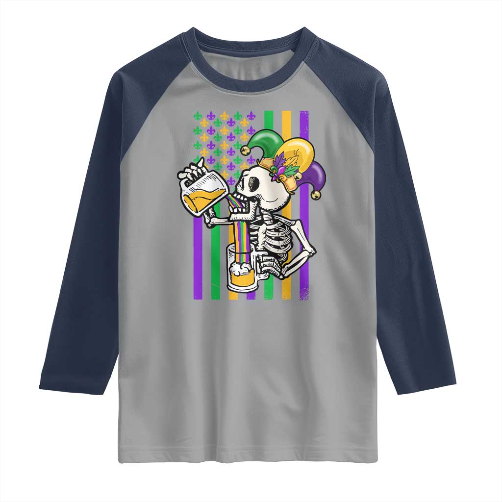 Mardi Gras Beer Lover American Flag Fat Tuesday Parade Raglan Shirt