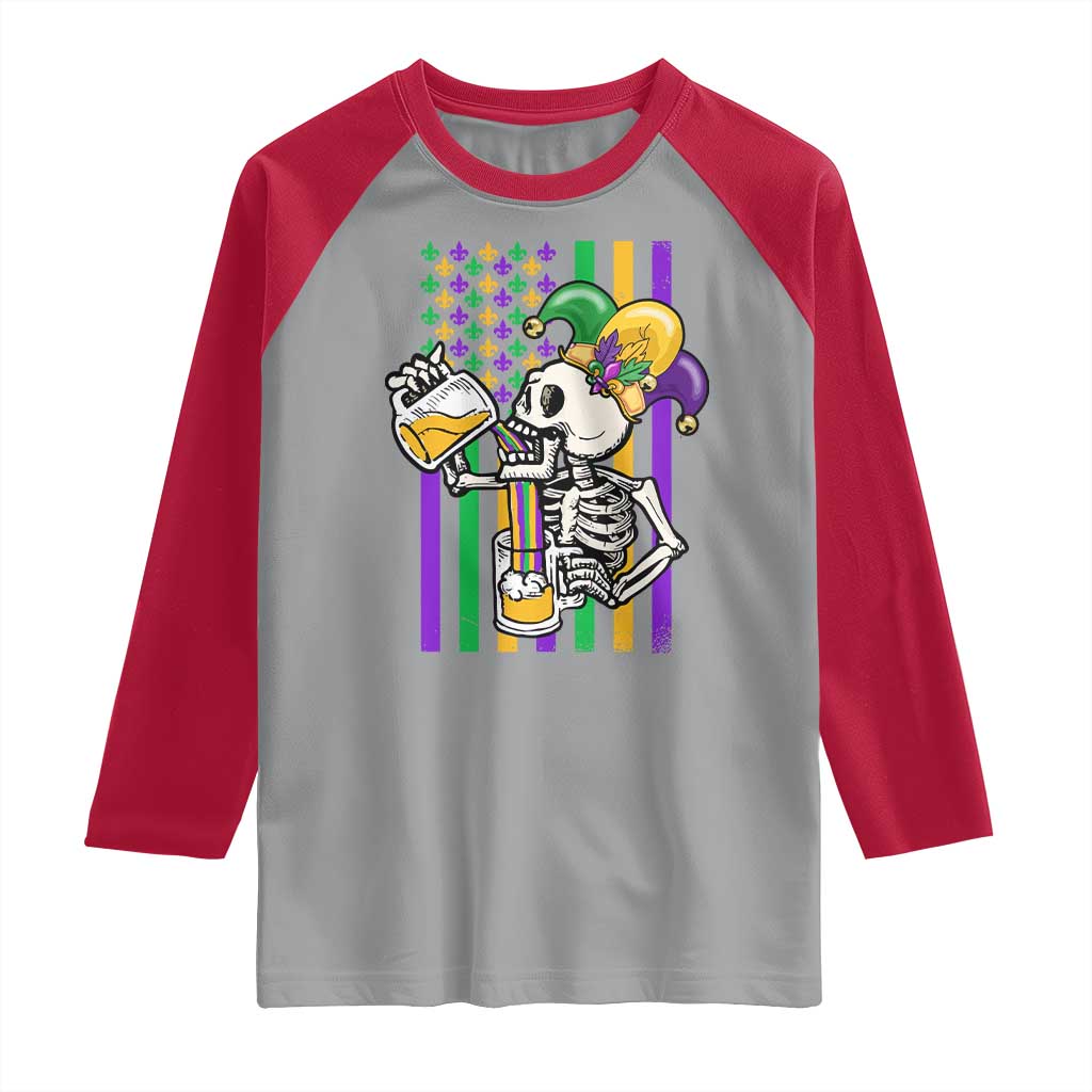 Mardi Gras Beer Lover American Flag Fat Tuesday Parade Raglan Shirt