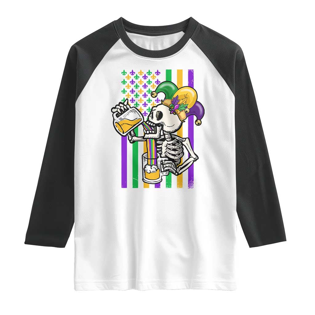 Mardi Gras Beer Lover American Flag Fat Tuesday Parade Raglan Shirt