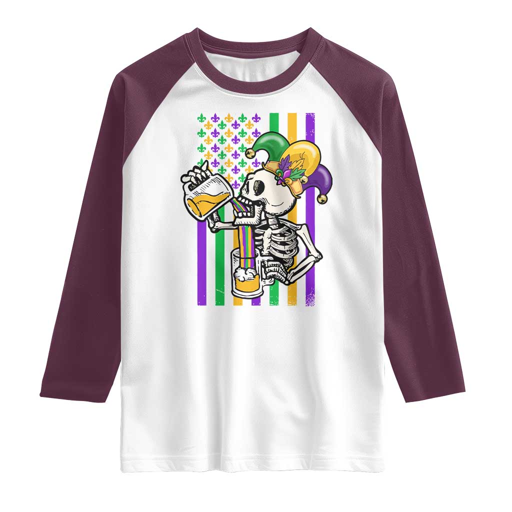 Mardi Gras Beer Lover American Flag Fat Tuesday Parade Raglan Shirt