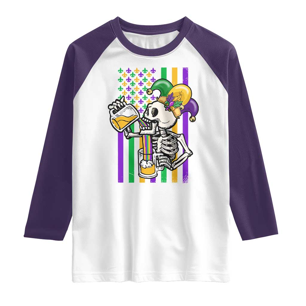 Mardi Gras Beer Lover American Flag Fat Tuesday Parade Raglan Shirt