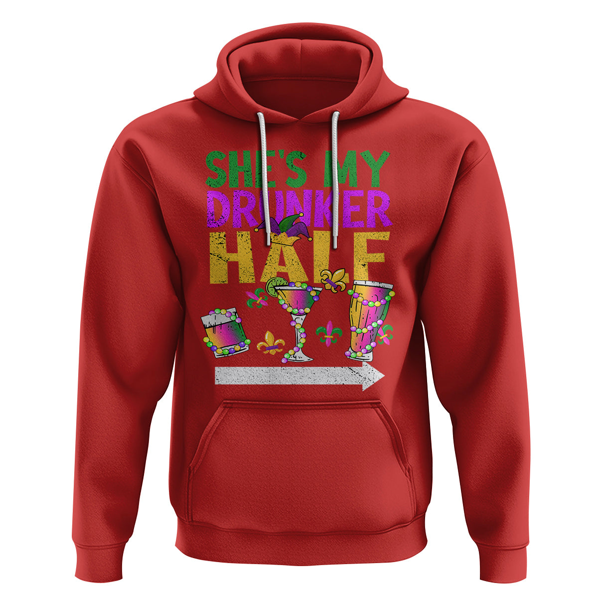 Mardi Gras Hoodie She's My Drunker Half Matching Couple - Wonder Print Shop