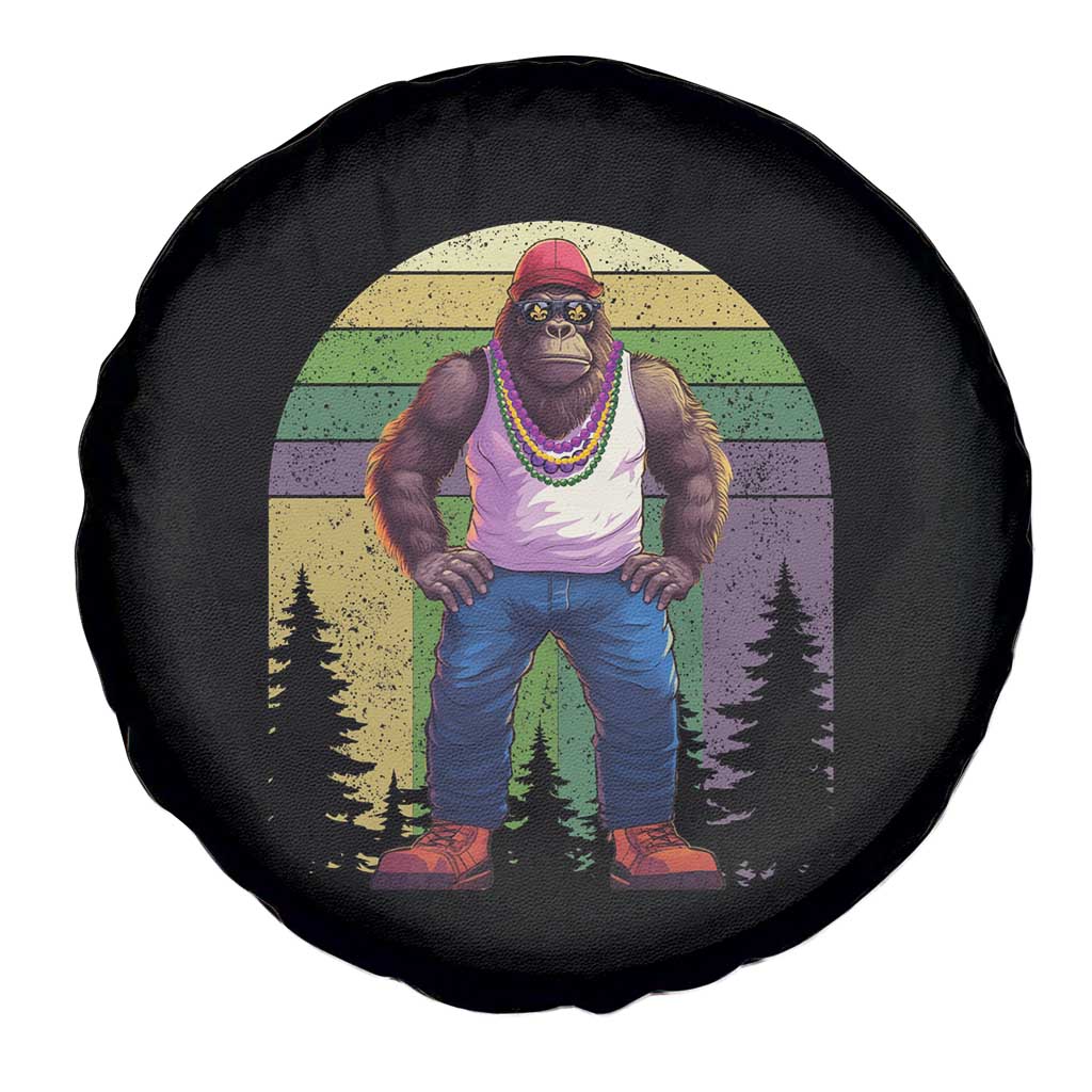 Funny Mardi Gras Bigfoot Sasquatch Funny Fat Tuesday Parade Spare Tire Cover