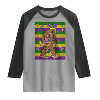 Mardi Gras Bigfoot Sasquatch Funny Fat Tuesday Parade Raglan Shirt