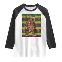 Mardi Gras Bigfoot Sasquatch Funny Fat Tuesday Parade Raglan Shirt