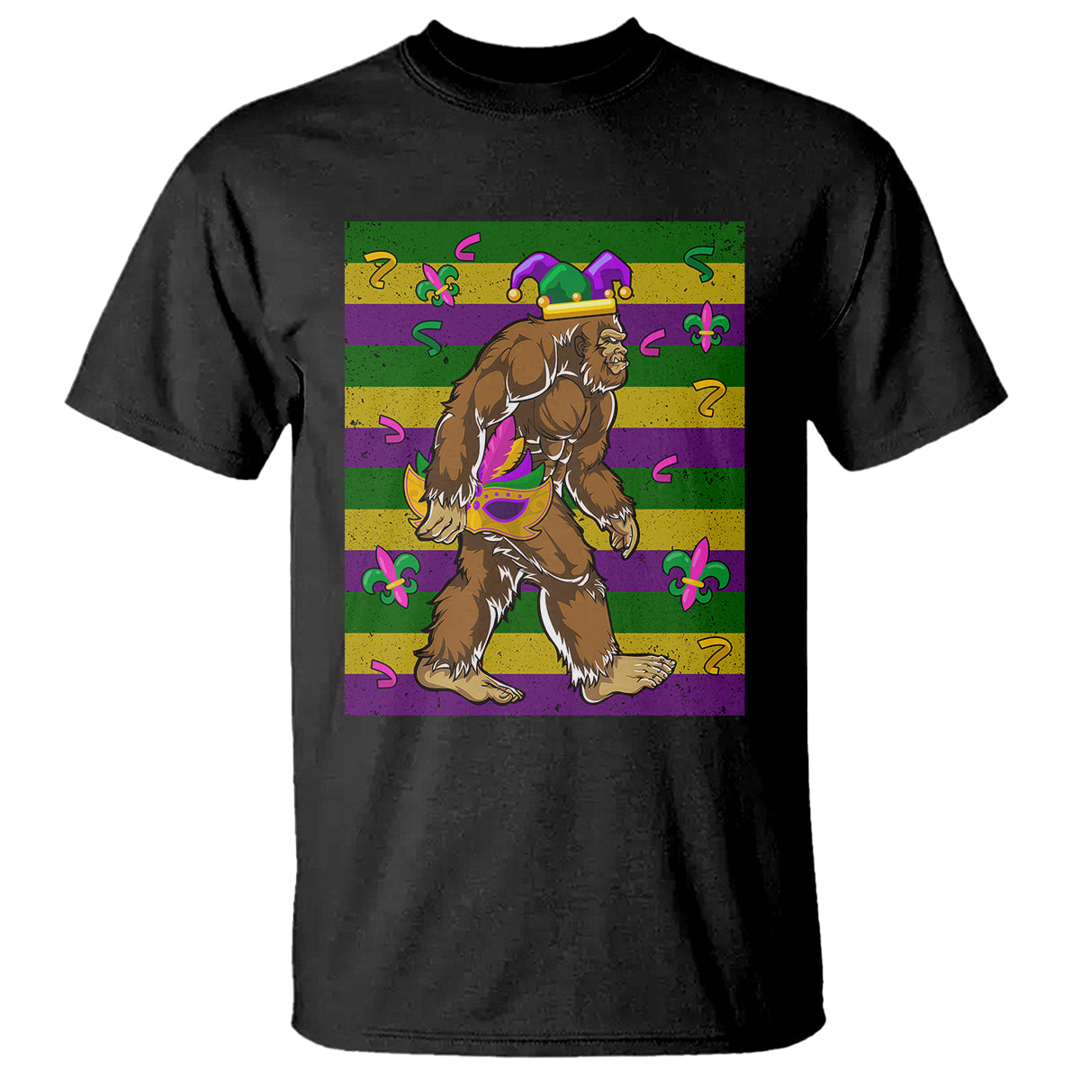 Mardi Gras Bigfoot Sasquatch Funny Fat Tuesday Parade T Shirt