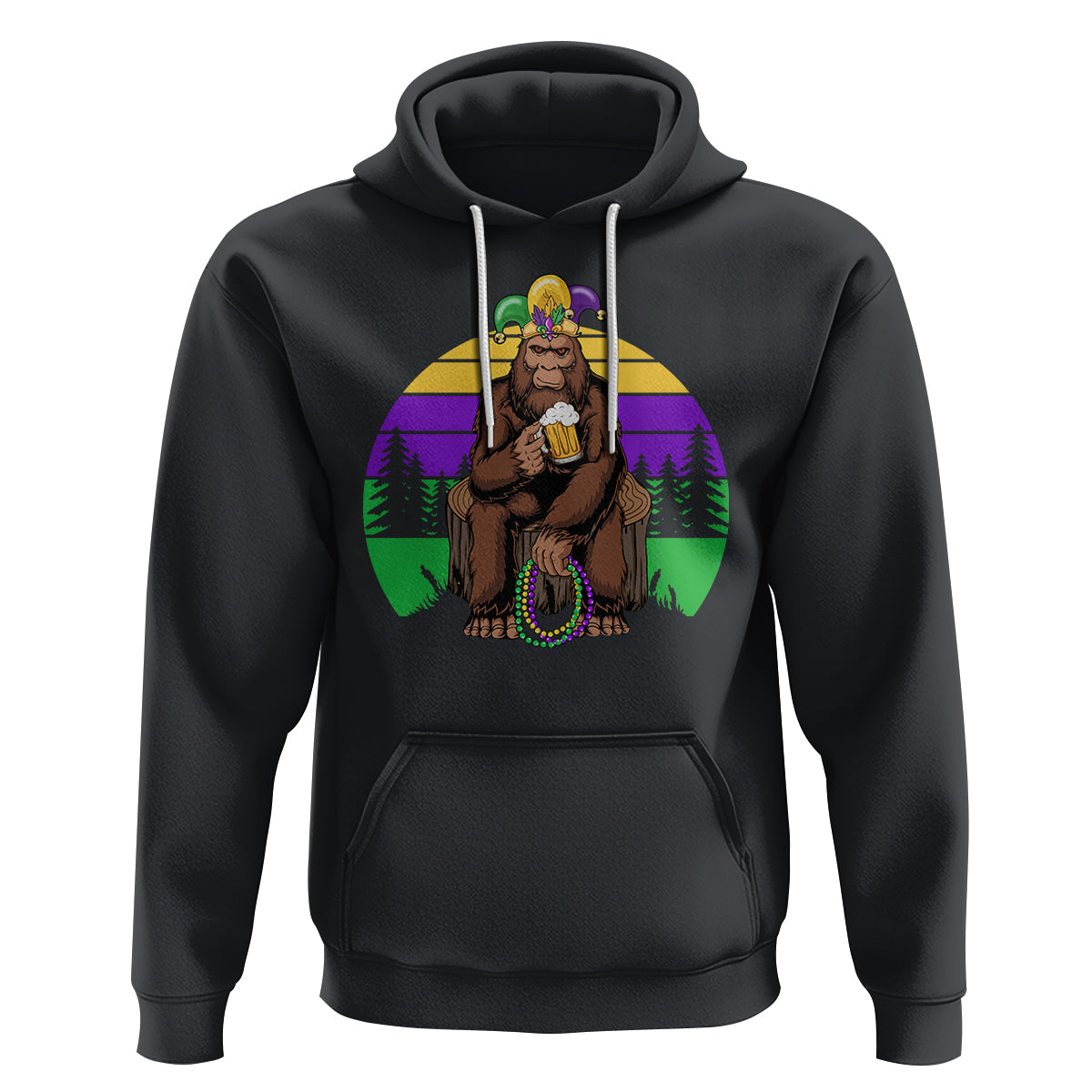 Mardi Gras Bigfoot Sasquatch Funny Beer Lover Hoodie