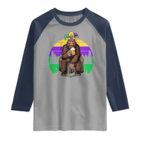 Mardi Gras Bigfoot Sasquatch Funny Beer Lover Raglan Shirt