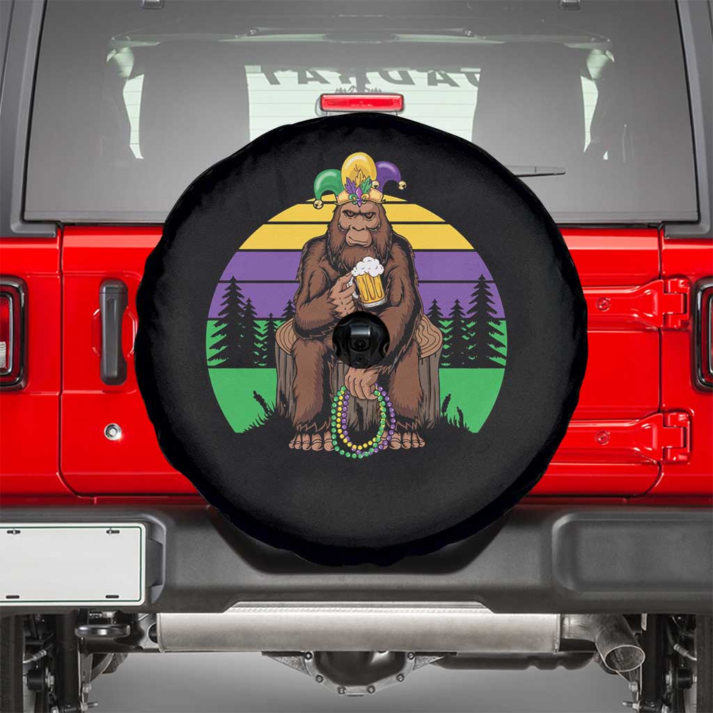 Mardi Gras Bigfoot Sasquatch Funny Beer Lover Spare Tire Cover