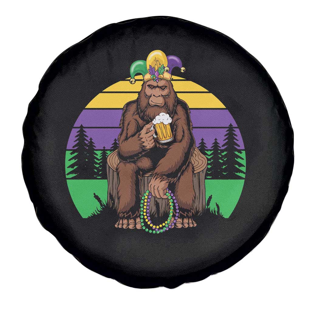 Mardi Gras Bigfoot Sasquatch Funny Beer Lover Spare Tire Cover