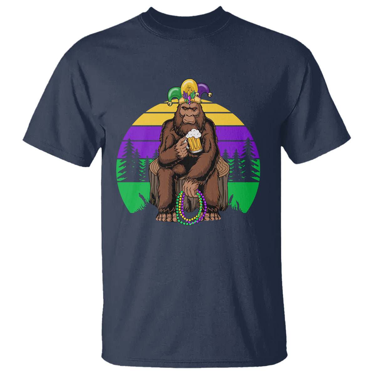 Mardi Gras Bigfoot Sasquatch Funny Beer Lover T Shirt - Wonder Print Shop