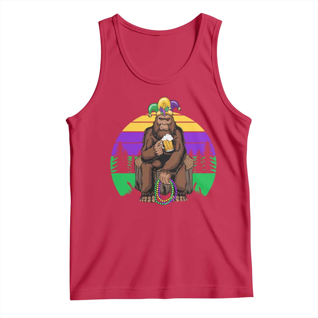 Mardi Gras Bigfoot Sasquatch Funny Beer Lover Tank Top