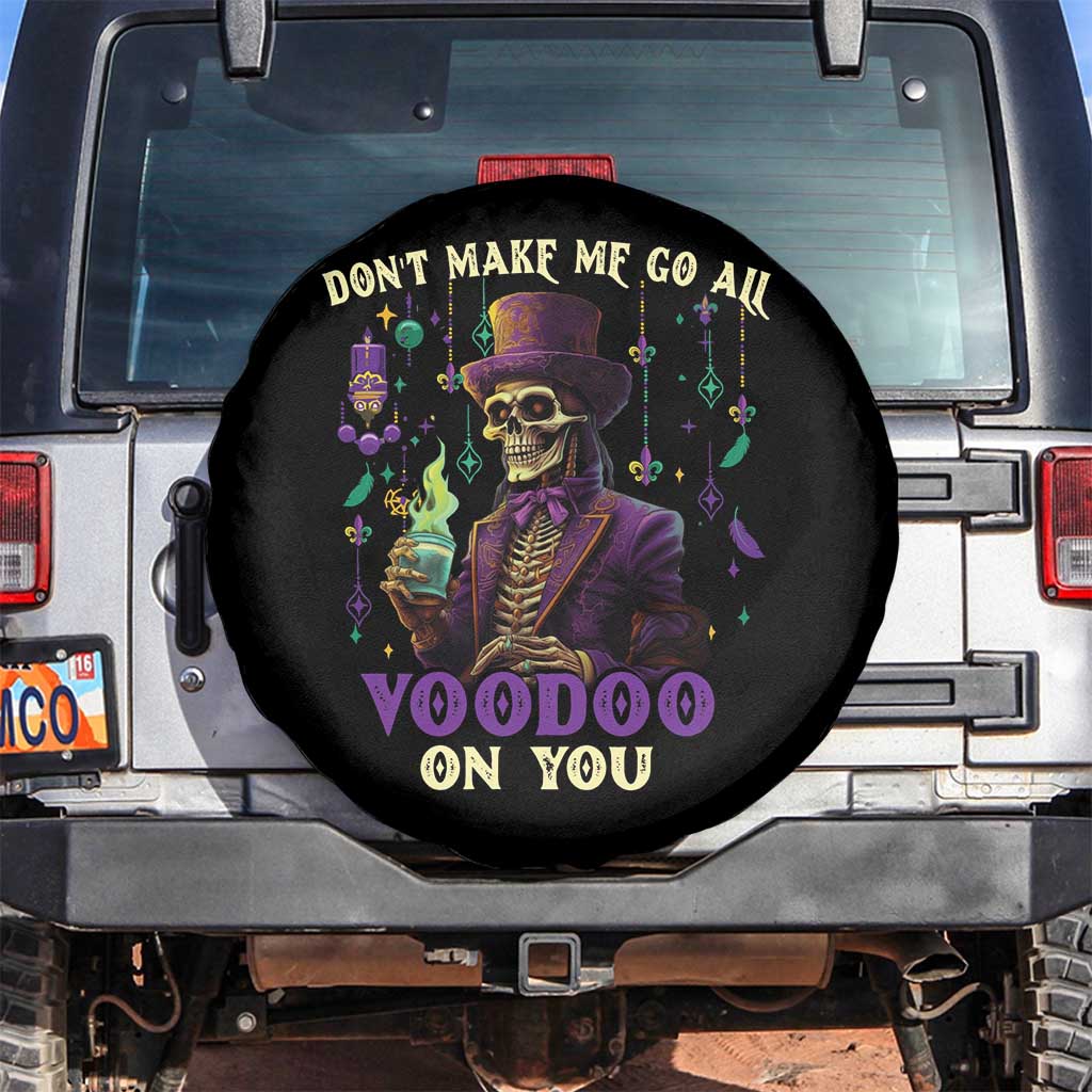 Mardi Gras Spare Tire Cover Don't Make Me Go All Voodoo On You Skeleton Witch Doctor