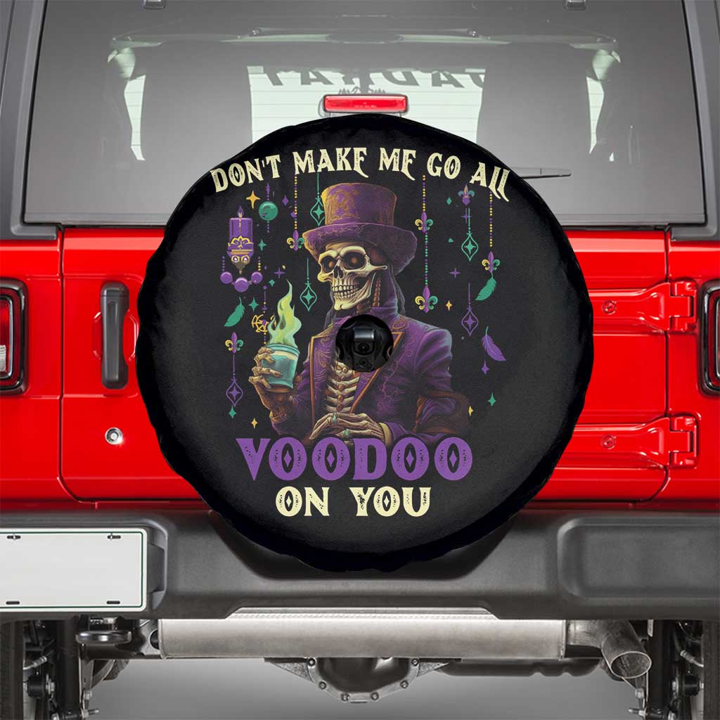 Mardi Gras Spare Tire Cover Don't Make Me Go All Voodoo On You Skeleton Witch Doctor
