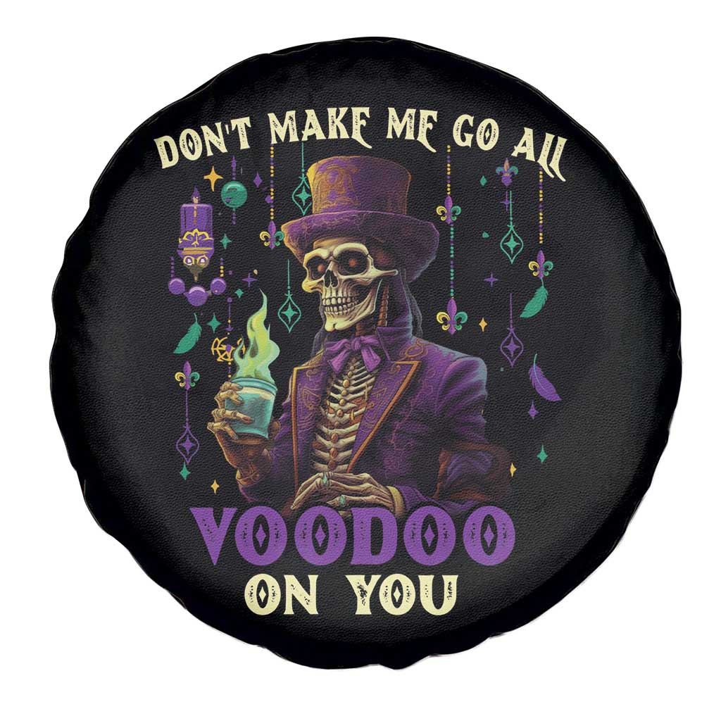 Mardi Gras Spare Tire Cover Don't Make Me Go All Voodoo On You Skeleton Witch Doctor