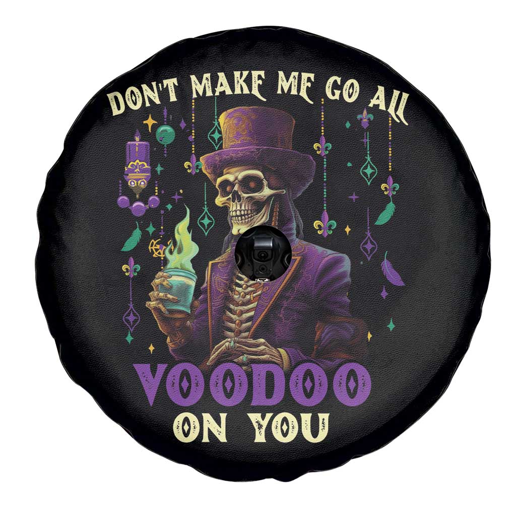 Mardi Gras Spare Tire Cover Don't Make Me Go All Voodoo On You Skeleton Witch Doctor