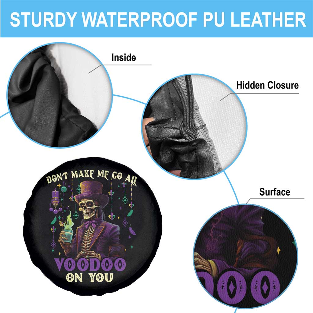 Mardi Gras Spare Tire Cover Don't Make Me Go All Voodoo On You Skeleton Witch Doctor