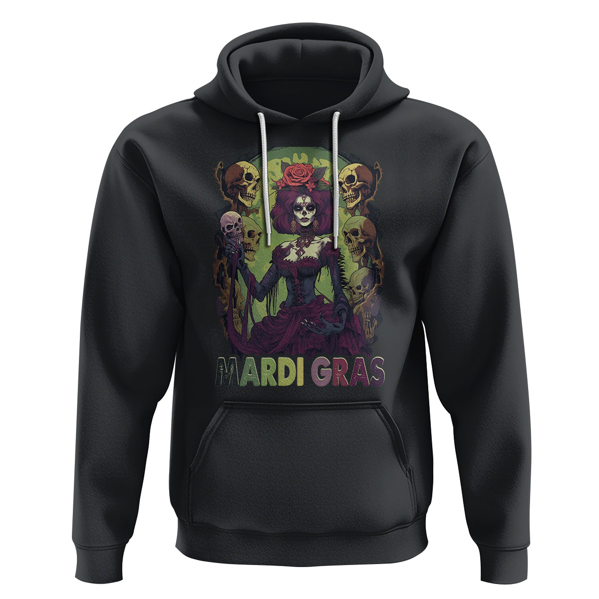 Mardi Gras Hoodie Voodoo Queen Skeleton Witch Creepy Skull