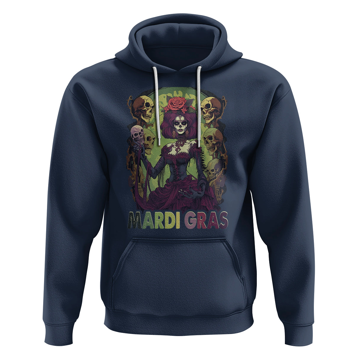 Mardi Gras Hoodie Voodoo Queen Skeleton Witch Creepy Skull - Wonder Print Shop