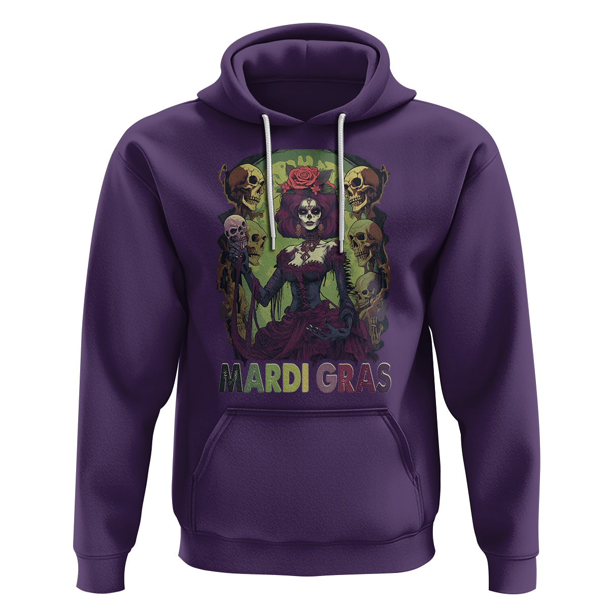 Mardi Gras Hoodie Voodoo Queen Skeleton Witch Creepy Skull - Wonder Print Shop