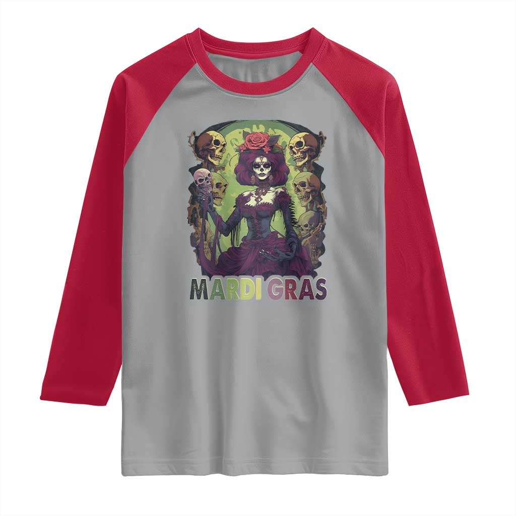 Mardi Gras Raglan Shirt Voodoo Queen Skeleton Witch Creepy Skull