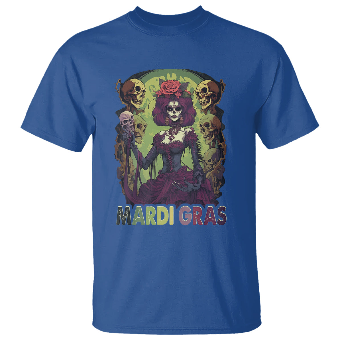 Mardi Gras T Shirt Voodoo Queen Skeleton Witch Creepy Skull - Wonder Print Shop