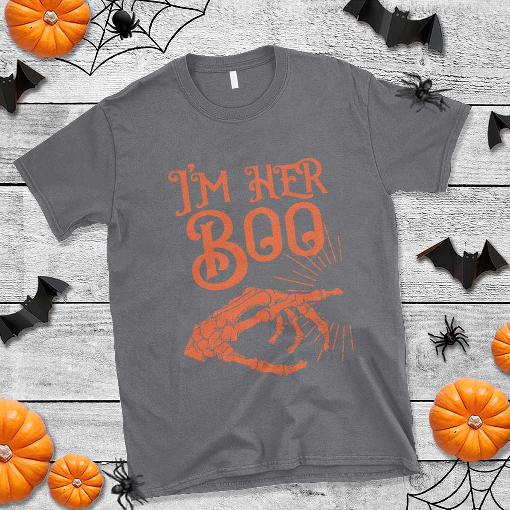 Halloween Couple Matching T Shirt I'm Her Boo Skeleton Hand - Wonder Print Shop