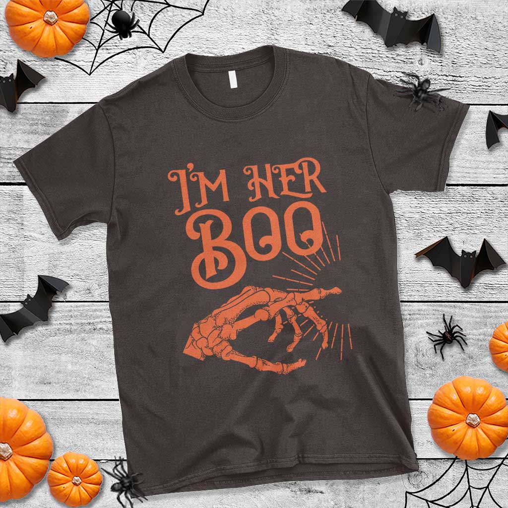 Halloween Couple Matching T Shirt I'm Her Boo Skeleton Hand - Wonder Print Shop